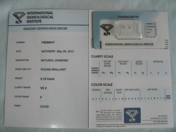 Diamant im Brillantschliff 0.15 ct / VS2 / F / Good / mit IGI Report