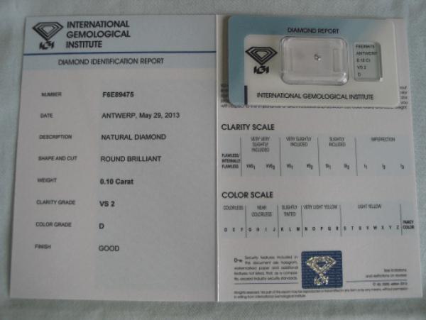 Diamant im Brillantschliff 0.10 ct / VS2 / D / Good / mit IGI Report