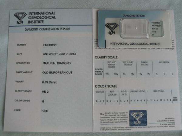 Diamant im Old European Cut 0.09 ct / VS2 / H / Fair / mit IGI Report