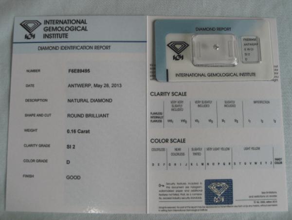 Diamant im Brillantschliff 0.16 ct / SI2 / D / Good / mit IGI Report