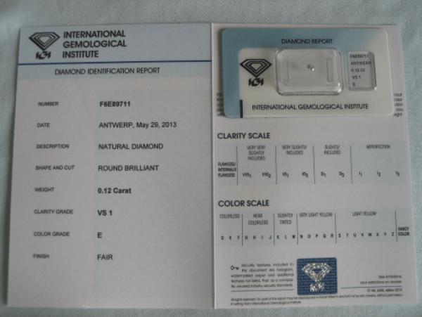 Diamant im Brillantschliff 0.12 ct / VS1 / E / Fair / mit IGI Report