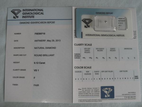 Diamant im Brillantschliff 0.12 ct / VS1 / F / Fair / mit IGI Report