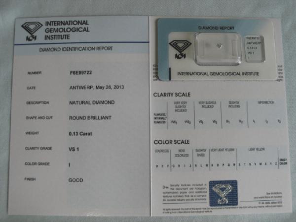 Diamant im Brillantschliff 0.13 ct / VS1 / I / Good / mit IGI Report