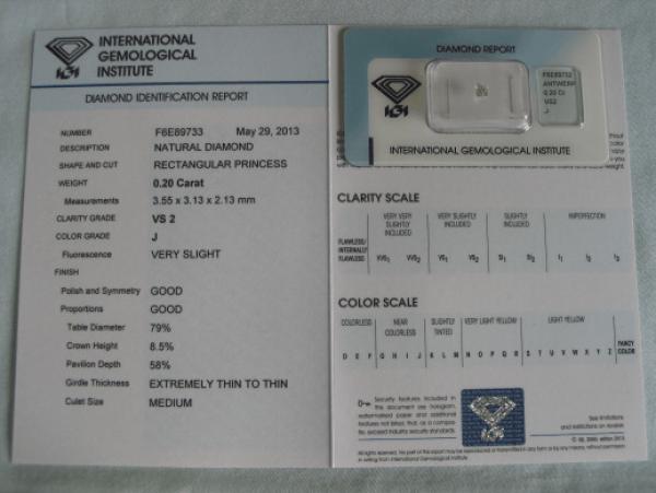 Diamant im Rectangular Princess Cut 0.20 ct / VS2 / J / G / G / mit IGI Report