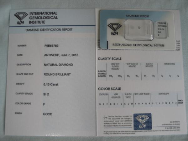 Diamant im Brillantschliff 0.10 ct / SI2 / F / Good / mit IGI Report
