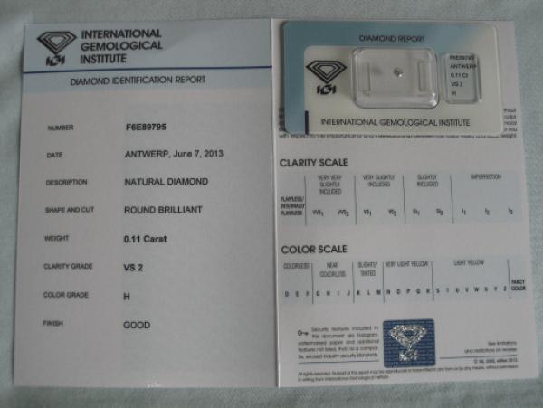 Diamant im Brillantschliff 0.11 ct / VS2 / H / Good / mit IGI Report