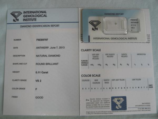 Diamant im Brillantschliff 0.11 ct / VS2 / F / Good / mit IGI Report