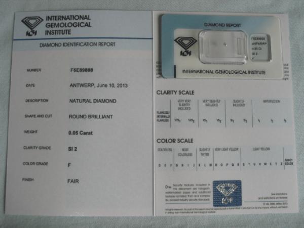 Diamant im Brillantschliff 0.05 ct / SI2 / F / Fair / mit IGI Report