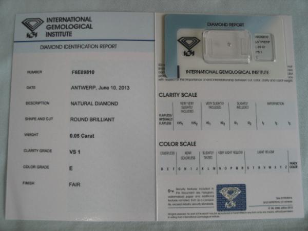 Diamant im Brillantschliff 0.05 ct / VS1 / E / Fair / mit IGI Report
