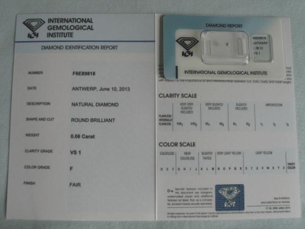Diamant im Brillantschliff 0.06 ct / VS1 / F / Fair / mit IGI Report