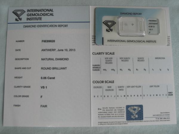 Diamant im Brillantschliff 0.06 ct / VS1 / F / Fair / mit IGI Report