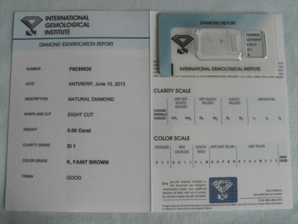 Diamant im Eight Cut 0.06 ct / SI1 / K, Faint Brown / Good / mit IGI Report