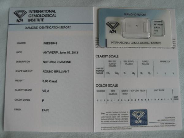 Diamant im Brillantschliff 0.06 ct / VS2 / F / Fair / mit IGI Report