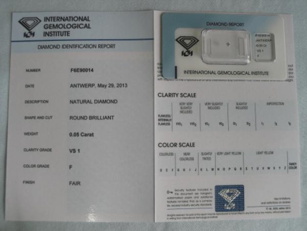 Diamant im Brillantschliff 0.05 ct / VS1 / F / Fair / mit IGI Report