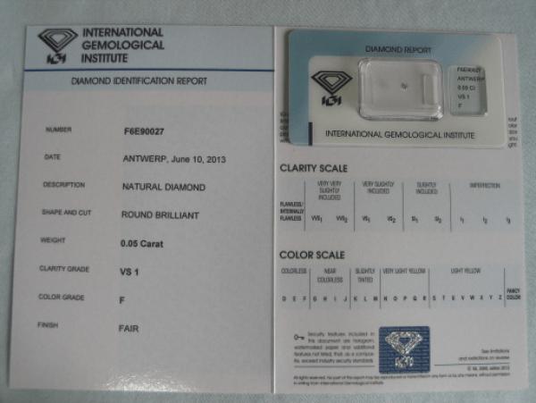 Diamant im Brillantschliff 0.05 ct / VS1 / F / Fair / mit IGI Report