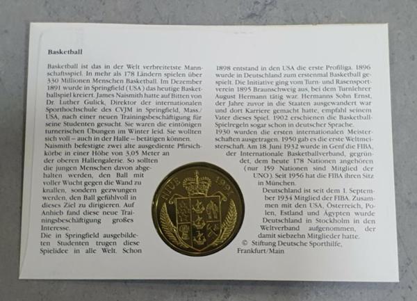 Numisbrief mit Niue 5 Dollar 1991, 100 Jahre Basketball, Neusseland