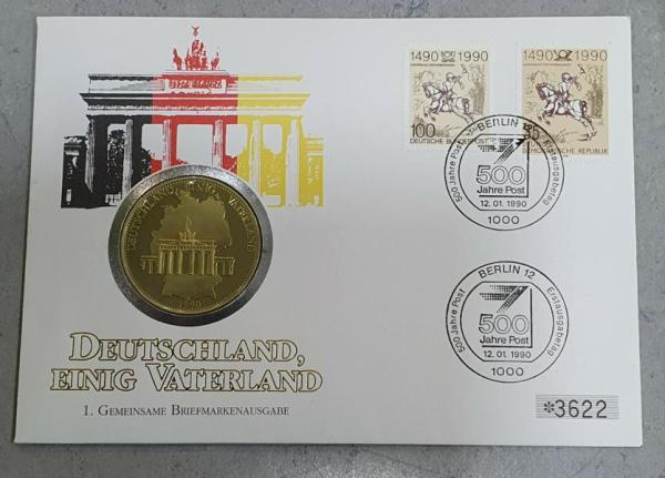Numisbrief mit Medaille "Deutschland Einig Vaterland" vergoldet