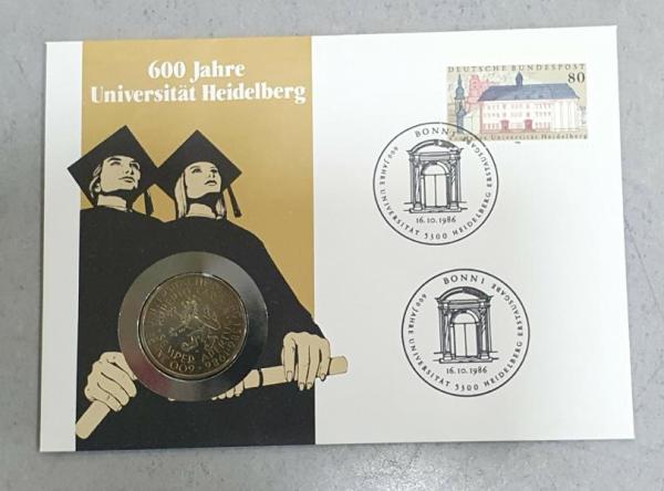 Numisbrief mit 5 DM Gedenkmünze "600 Jahre Ruprecht-Karls-Universität Heidelberg"aus CuNi