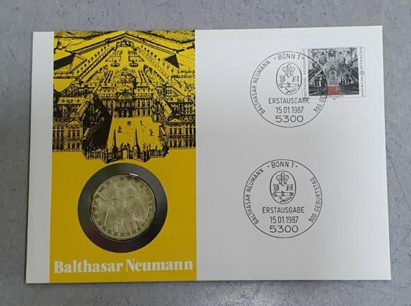 Numisbrief mit 5 DM Gedenkmünze "225. Todestag von Balthasar Neumann" aus 625er Silber