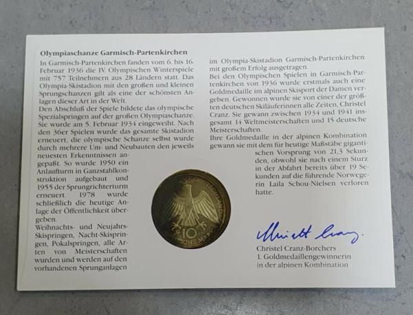 Numisbrief mit 10 DM Gedenkmünze "2. Motiv der Olympiamünze" aus 625er Silber