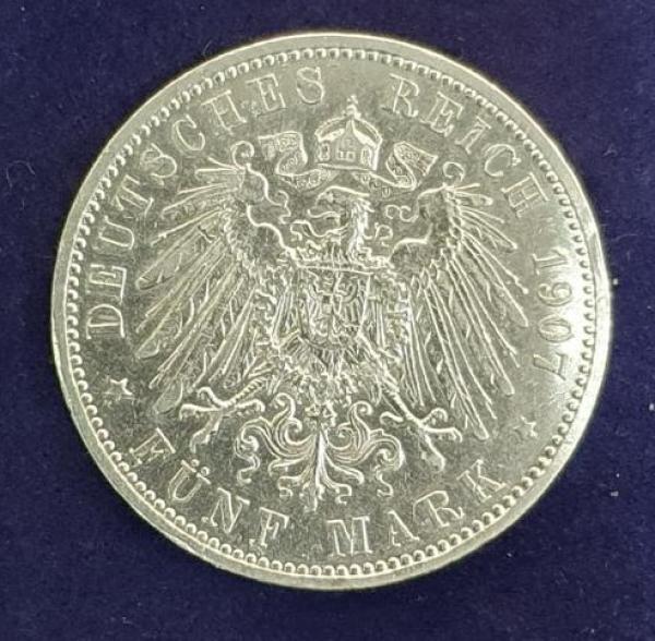 5 Mark 1907, Kaiser Wilhelm II, Deutsches Reich, Silber 900