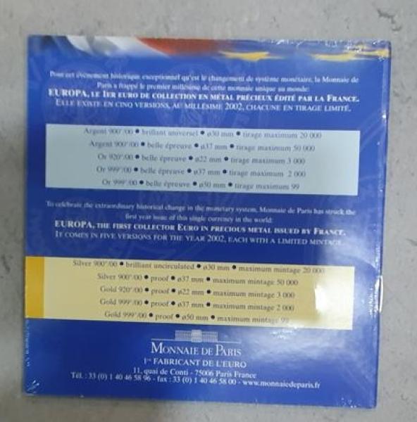 1 1/2 Euro 2002, Einführung des Euro, Frankreich, Silber 900