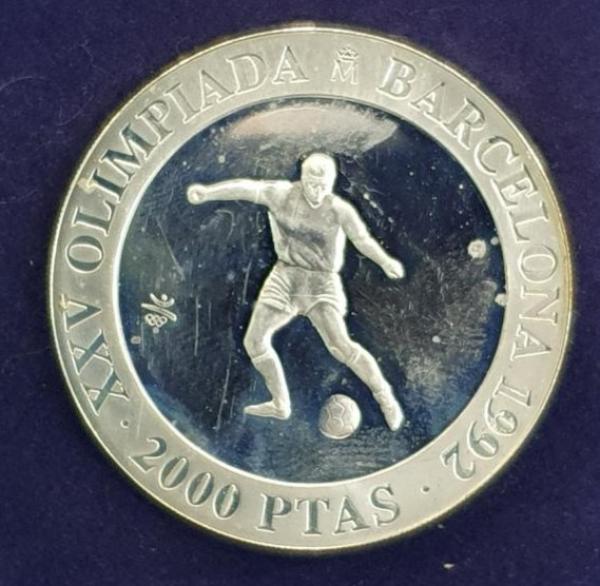 2000 Peseten 1990, XXV. Olympische Sommerspiele Barcelona 1992 Fussball, Spanien, Silber 925