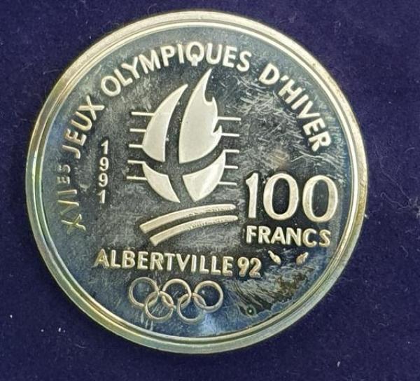 100 Francs 1991 XVI Olympischen Winterspiele, Albertville 1992 - Hockey, Frankreich, Silber 900