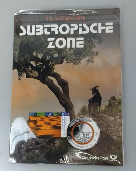5x 5 EUR Gedenkmünzen "Subtropische Zone" 2018, BRD, CuNi, Polymer in OVP