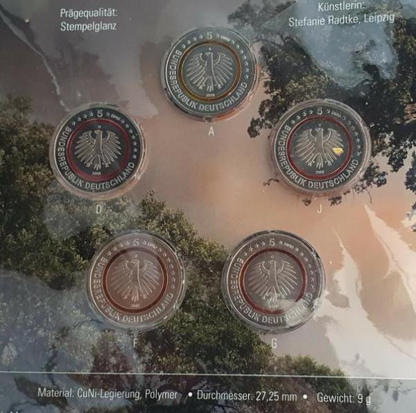 5x 5 EUR Gedenkmünzen "Subtropische Zone" 2018, BRD, CuNi, Polymer in OVP