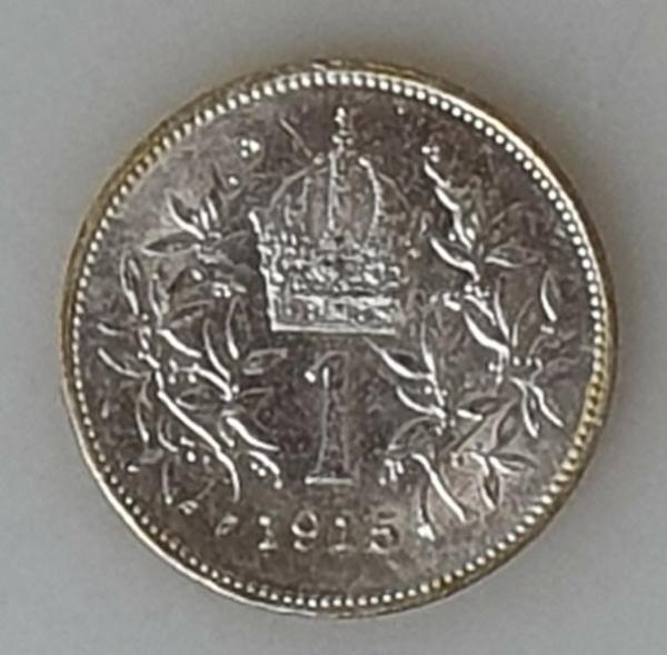 1 Krone 1915, Kaiser Franz-Joseph, Österreich, 835er Silber in OVP/Zertifikat
