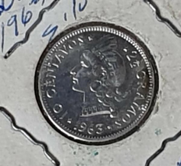 10 Centavos 1963, 100. Jahrestag Wiederherstellung der Dominikanischen Repulik 900er Silber