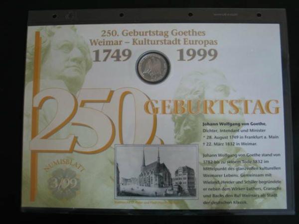 Numisblatt 3/1999 mit Gedenkmünze 10 DM Goethe 250. Geburtstag Weimar