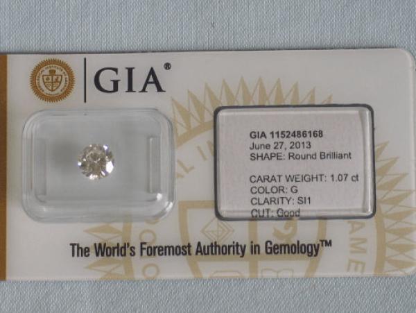 Diamant im Brillantschliff 1.07 ct / SI1, Color: G, G/ G/ G mit GIA Report