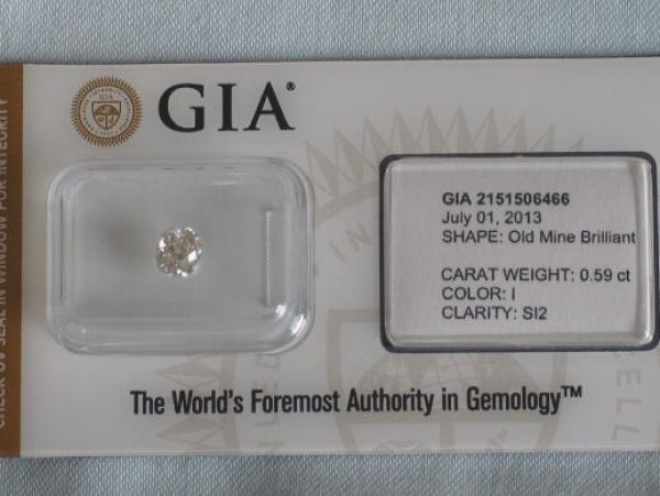 Diamant im Old Mine Brilliant Cut "I" 0.59 ct / SI2 mit GIA Repor, Laser Inscription Registry