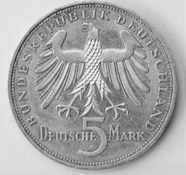 5 DM Gedenkmünze "150. Todestag von Friedrich Schiller" aus 625er Silber 1955