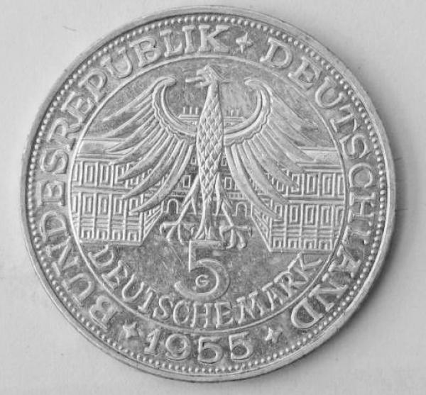 5 DM Gedenkmünze "Ludwig Wilhelm Markgraf von Baden" aus 625er Silber 1955