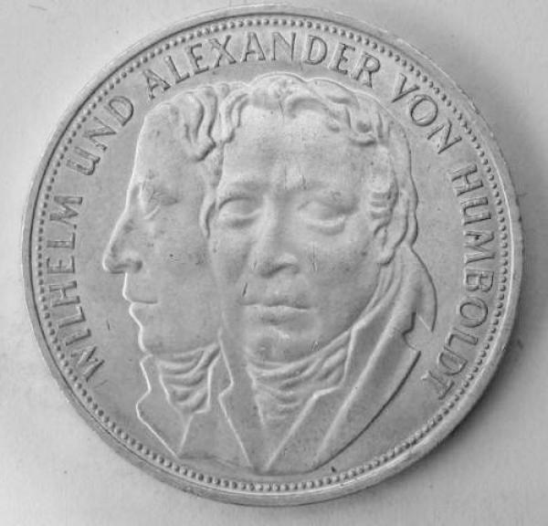 5 DM Gedenkmünze "200. Geburtstag Wilhelm u. Alexander von Humboldt" aus 625er Silber, 1967