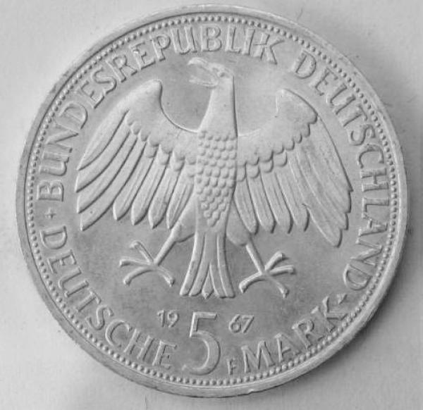 5 DM Gedenkmünze "200. Geburtstag Wilhelm u. Alexander von Humboldt" aus 625er Silber, 1967
