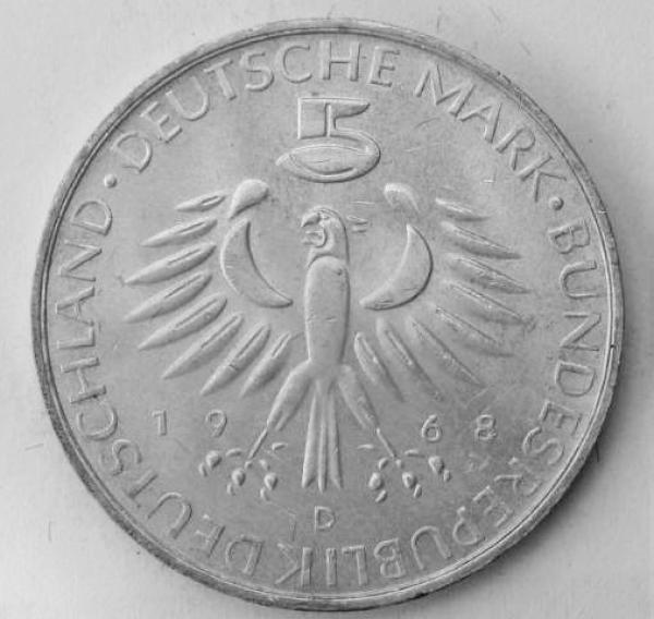 5 DM Gedenkmünze "150. Geburtstag von Max von Pettenkofer" aus 625er Silber 1968