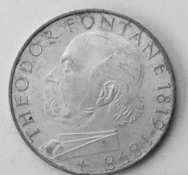 5 DM Gedenkmünze "150. Geburtstag von Theodor Fontane" aus 625er Silber 1969