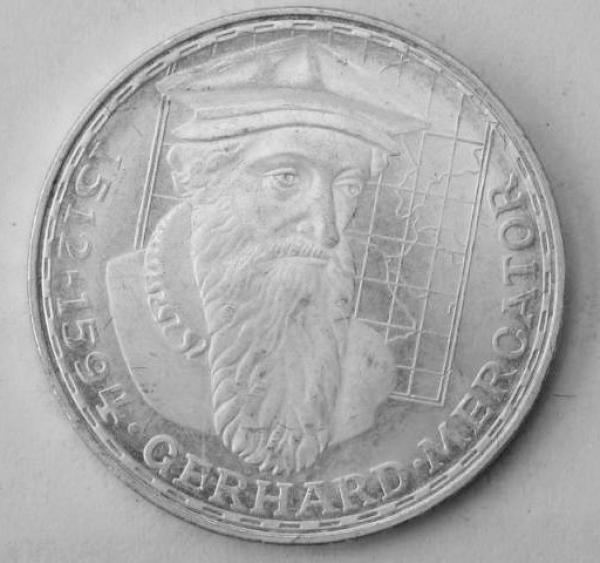 5 DM Gedenkmünze "375. Todestag von Gerhard Mercator" aus 625er Silber 1969