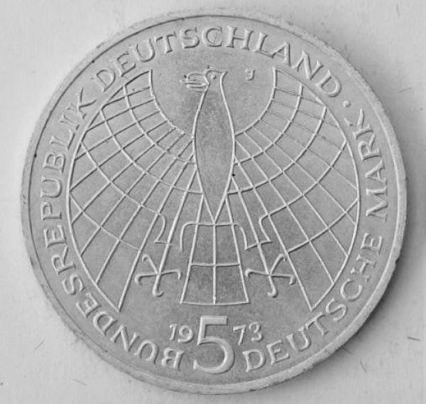 5 DM Gedenkmünze "500. Geburtstag von Nikolaus Kopernikus" aus 625er Silber 1973