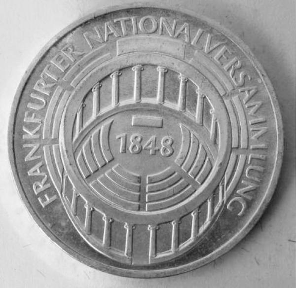 5 DM Gedenkmünze "125. Jahrestag d. Frankfurter Nationalversammlung" aus 625er Silber