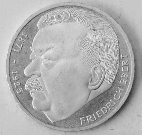 5 DM Gedenkmünze "50. Todestag von Friedrich Ebert" aus 625er Silber 1975