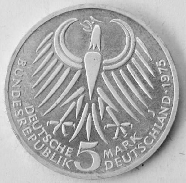 5 DM Gedenkmünze "50. Todestag von Friedrich Ebert" aus 625er Silber 1975