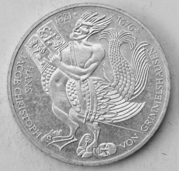 5 DM Gedenkmünze "Hans Jacob Cristoph von Grimmelshausen" aus 625er Silber 1976