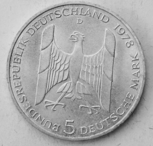 5 DM Gedenkmünze "100. Geburtstag von Gustav Stresemann" aus 625er Silber 1978