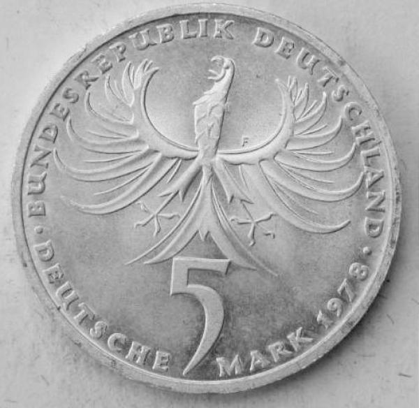 5 DM Gedenkmünze "225. Todestag von Balthasar Neumann" aus 625er Silber 1978