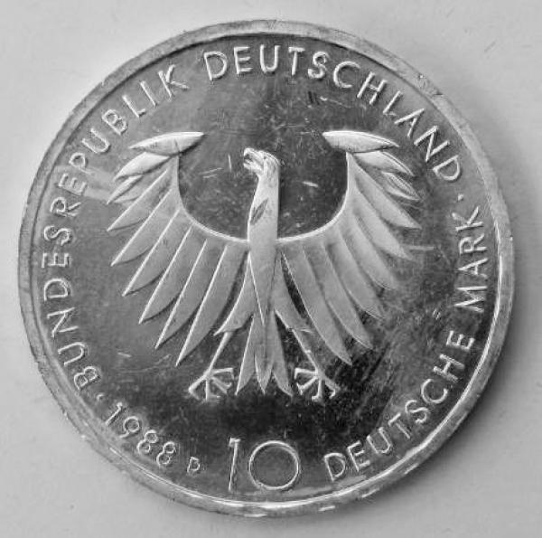 10 DM Gedenkmünze "200. Geburtstag von Arthur Schopenhauer" aus 625er Silber 1988